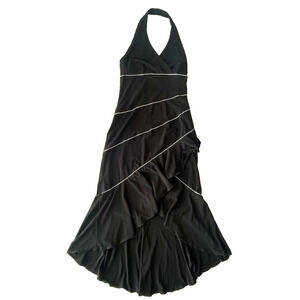 Vintage Y2K Luly K Halter Black Midi Dress Size Large Made in USA